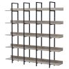 5 Tier Bookcase Home Office Open Bookshelf, Vintage Industrial Style Shelf with Metal Frame, MDF Board