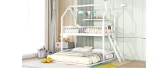 Twin Over Twin-Twin House Bunk Bed with Extending Trundle and Ladder