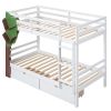 Twin-Over-Twin Bunk Bed with a Tree Decor and Two Storage Drawers