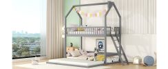 Twin Over Twin-Twin House Bunk Bed with Extending Trundle and Ladder