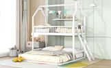 Twin Over Twin-Twin House Bunk Bed with Extending Trundle and Ladder