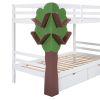 Twin-Over-Twin Bunk Bed with a Tree Decor and Two Storage Drawers