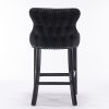 Contemporary Velvet Upholstered Wing-Back Barstools with Button Tufted Decoration and Wooden Legs;  and Chrome Nailhead Trim;  Leisure Style Bar Chair