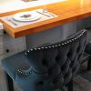 Contemporary Velvet Upholstered Wing-Back Barstools with Button Tufted Decoration and Wooden Legs;  and Chrome Nailhead Trim;  Leisure Style Bar Chair