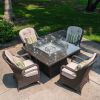 Turnbury Outdoor 5 Piece Patio Wicker Gas Fire Pit Set Square Table with Arm Chairs by Direct Wicker