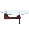 Living room triangle 12mm tempered glass solid wood base coffee table