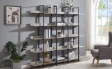 5 Tier Bookcase Home Office Open Bookshelf, Vintage Industrial Style Shelf with Metal Frame, MDF Board