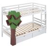 Twin-Over-Twin Bunk Bed with a Tree Decor and Two Storage Drawers