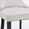 Contemporary Velvet Upholstered Wing-Back Barstools with Button Tufted Decoration and Wooden Legs;  and Chrome Nailhead Trim;  Leisure Style Bar Chair