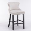 Contemporary Velvet Upholstered Wing-Back Barstools with Button Tufted Decoration and Wooden Legs;  and Chrome Nailhead Trim;  Leisure Style Bar Chair