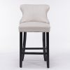 Contemporary Velvet Upholstered Wing-Back Barstools with Button Tufted Decoration and Wooden Legs;  and Chrome Nailhead Trim;  Leisure Style Bar Chair