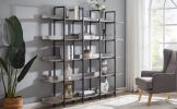 5 Tier Bookcase Home Office Open Bookshelf, Vintage Industrial Style Shelf with Metal Frame, MDF Board