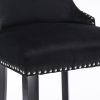 Contemporary Velvet Upholstered Wing-Back Barstools with Button Tufted Decoration and Wooden Legs;  and Chrome Nailhead Trim;  Leisure Style Bar Chair