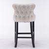 Contemporary Velvet Upholstered Wing-Back Barstools with Button Tufted Decoration and Wooden Legs;  and Chrome Nailhead Trim;  Leisure Style Bar Chair